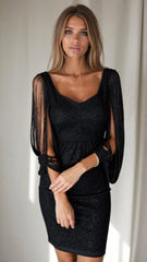 Solianne – Sequin Midi Dress with Fringes