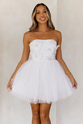 Princess Luxe Tulle Strapless Mini Dress White