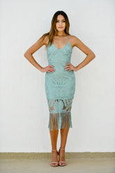 Khaleesi Dress - Sage - Lace Dress With Fringe - FINAL SALE