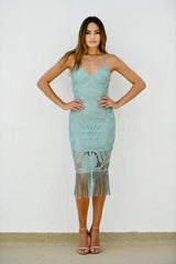 Khaleesi Dress - Sage - Lace Dress With Fringe - FINAL SALE