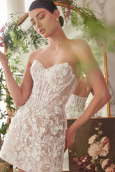 WL084 - STRAPLESS SHORT LACE MIDI WEDDING DRESS - Andrea & Leo