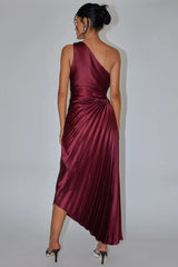 Panama Maxi Dress - Wine - Pleated Dress With Side Cut Out
