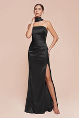 NICOLETTE GOWN - STRAPLESS LUXE SATIN DRESS & SCARF
