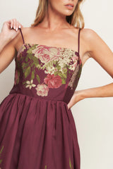 SECRET GARDEN ROMANCE BURGUNDY MAXI DRESS - FINAL SALE