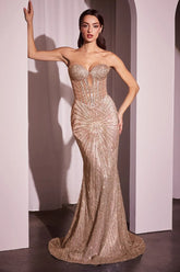 Maddox Gown - Rose Gold - STRAPLESS GLITTER EMBELLISHED GOWN