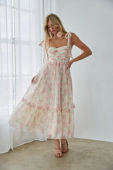 Celine Floral Tie Strap Maxi Dress