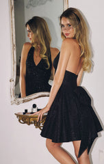 Shana Mini Dress - Glitter Halter Bow Back A-Line Party Dress