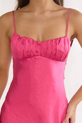 Paula Maxi Dress - Fuchsia Pink Satin Slip Dress