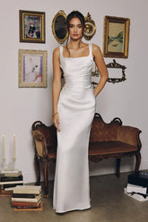 Toby Maxi - Off White Satin Dress with Lace Up Back & Scarf
