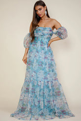 Breezy Maxi Dress - Floral Blue Organza