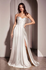 Ellery Gown - Off White - Satin A-line Dress With Pockets
