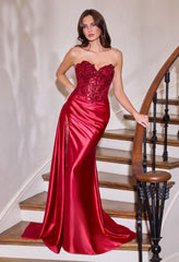 Evans Gown - Satin Dress With Illusion Leg Slit
