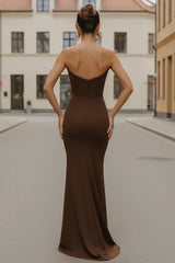Daris Gown - Chocolate - Cat-Eye Scoop Neckline Dress