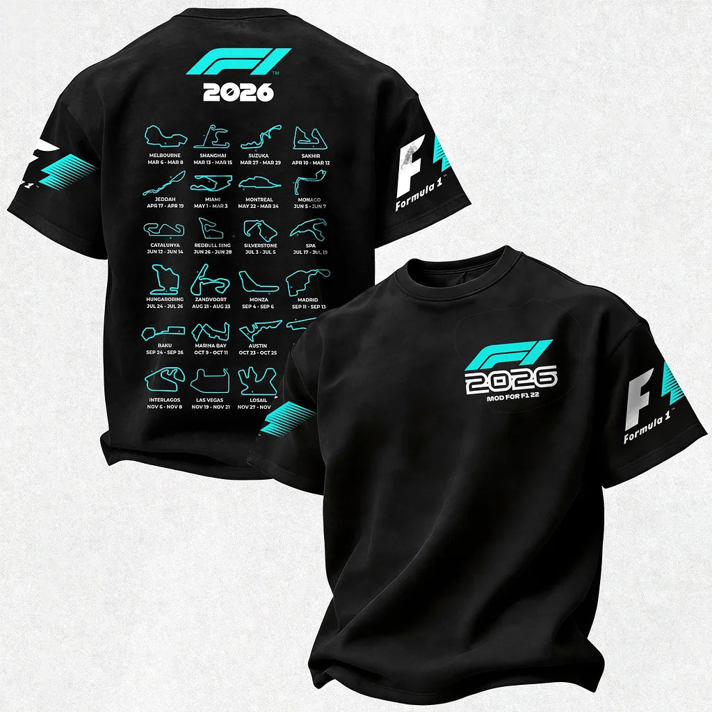 F1 2026 Calendar Printed Oversized Unisex T-shirt