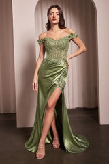 Rosaline Gown - Floral Detail Off-The-Shoulder Dress