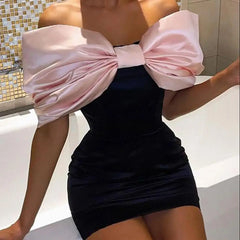 Charlotte - Glamorous Satin Dress with Bow Detail