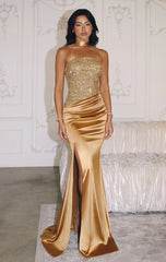 Stetson Sequin & Satin Strapless Gown With Choker