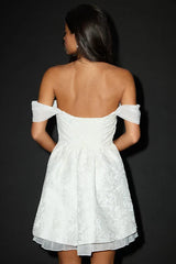 Kalara White Jacquard Off-the-Shoulder Mini Dress