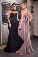 Nigella Gown - Peplum Corset A-line Formal Dress With Scarf