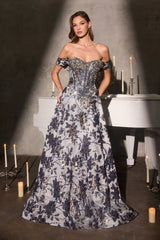 Glenna Gown - Off The Shoulder Floral Ball Gown