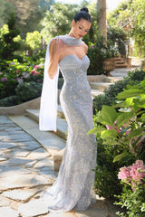 A1484 - Meadow Lark Fitted Column Dress With Scarf - Andrea & Leo