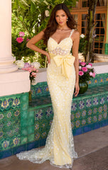 42218 - Ava Presley - Fitted Floral Gown With Bow