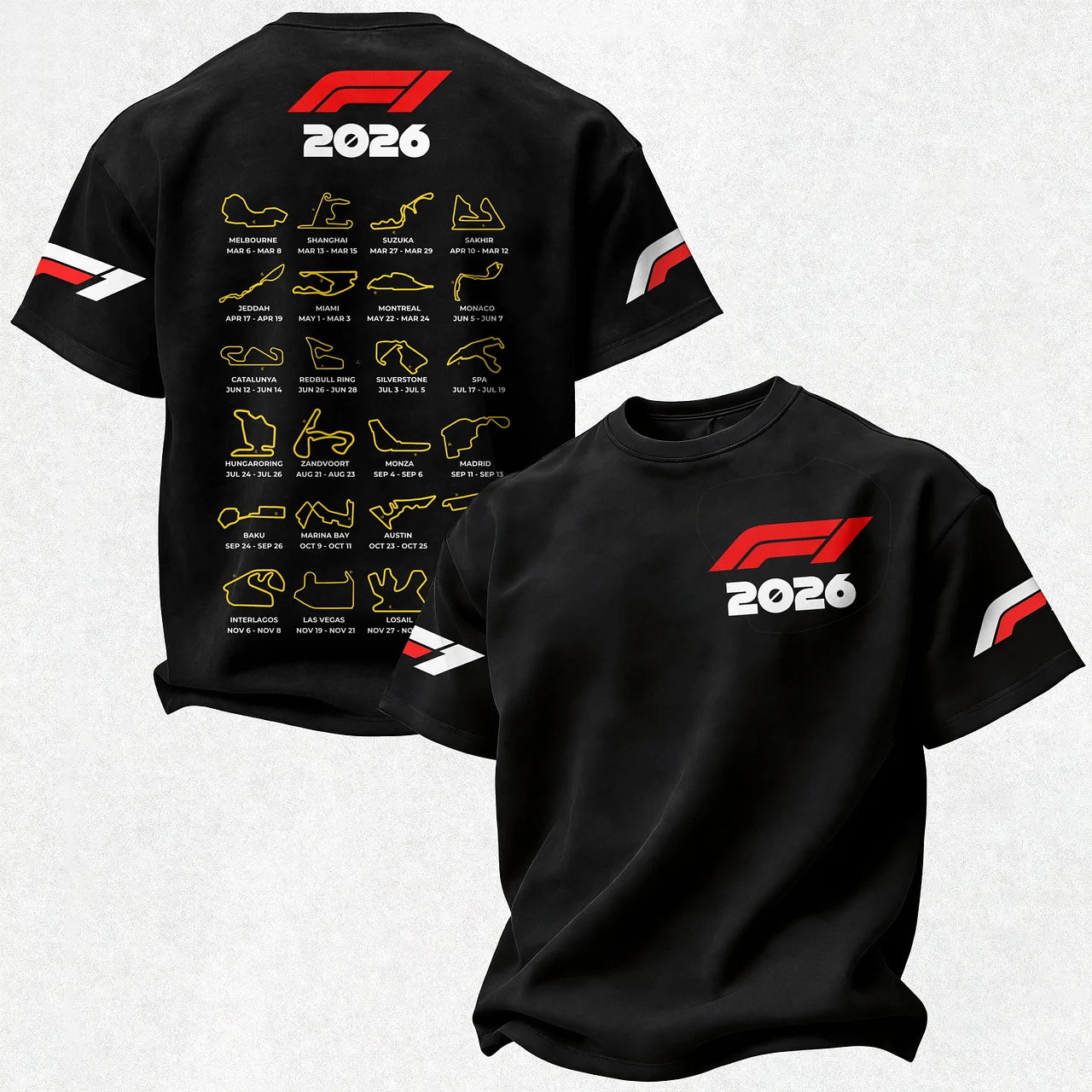F1 2026 Calendar Printed Oversized Unisex T-shirt