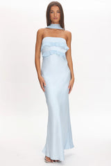 Damsel Reverse Halter Frill Trim Maxi Dress Baby Blue
